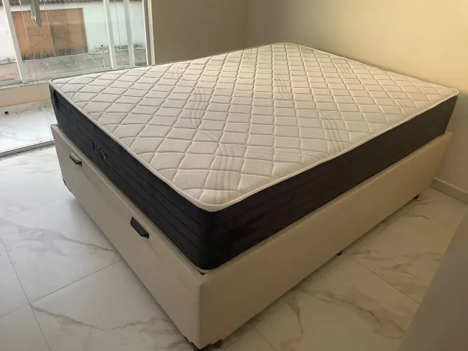 Base de cama Queen com baú e colchão de molas ensacadas Orthoflex Direto da Fábrica 