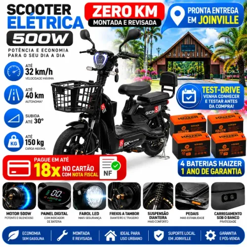 Scooter Elétrica 500W Zero Km 48V Pronta Entrega Joinville