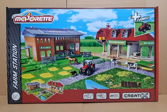 Brinquedo Playset Fazenda Cenário Trator Animais Majorette Creatix 1/64 Novo e Lacrado
