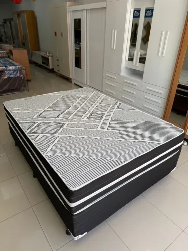 Cama Box Casal Prime Pocket Soft Pluma - Base + Colchão Molas Ensacadas Individuais