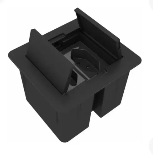 Caixa De Tomada Embutir Mesa / Com 2 Tomadas / Cor Preta