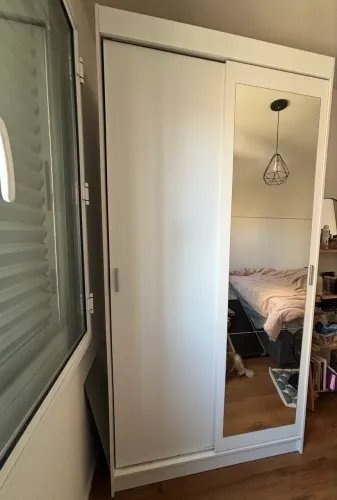 Guarda-roupa Solteiro 2 Portas de Correr com Espelho 2 Gavetas