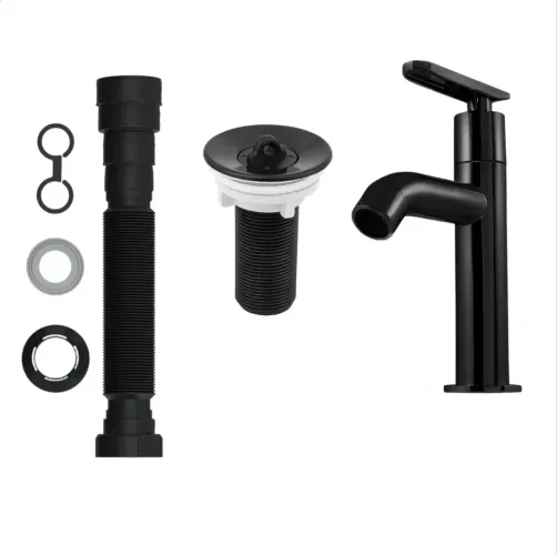 Kit Para Banheiro C/ Torneira, Válvula, Sifão, Engate Preto