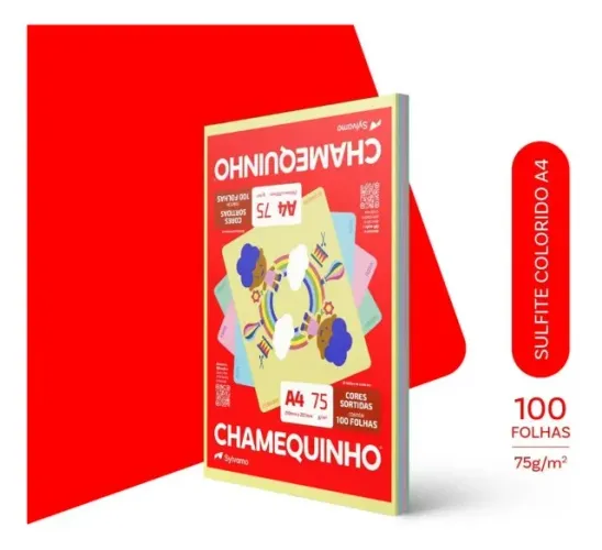 Papel Sulfite A4 75g 100 Folhas Chamequinho Cores Sortidas
