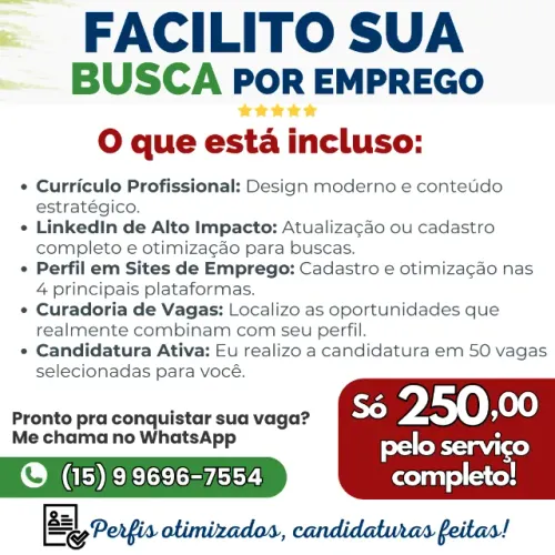 Faço sua Busca por Emprego - Currículo + LinkedIn + 50 Vagas