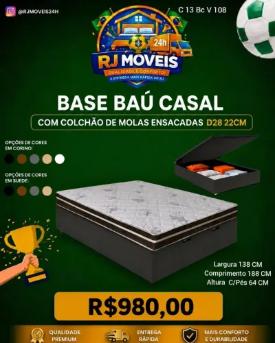 Base Baú casal + colchão casal D28 molas Ensacada