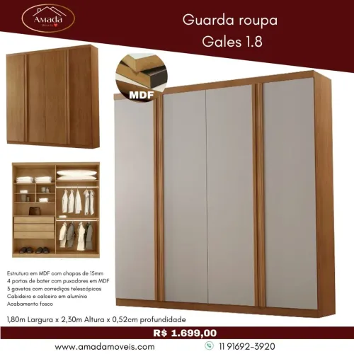 Guarda roupa Gales 1.8 - à pronta entrega 