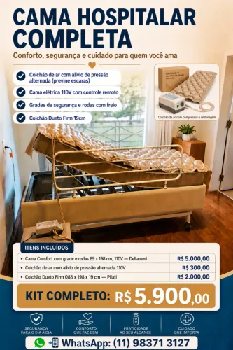 Cama Hospitalar Elétrica Dellamed + 2 Colchões Antiescaras (Kit Completo) R$ 5.900