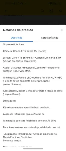 Kit foto e vídeo Canon EoS Rebel T5i lentes e acessórios.
