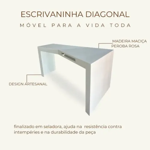 Escrivaninha Branca de Madeira maciça peroba rosa 1,65x0,89