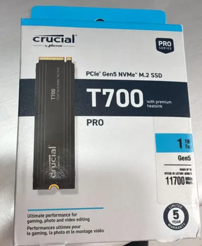 Crucial SSD M.2 NVMe T700 1TB Gen5 com dissipador de calor