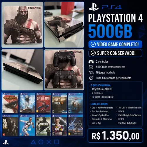 Ps4 Console 500GB Vídeo Game + Jogos