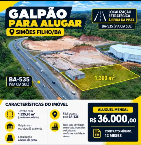 Imóvel para aluguel possui 1300 metros quadrados em Simões Filho - Simões Filho - BA