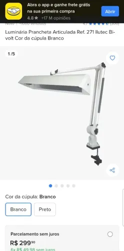 Luminária Prancheta Articulada Ilutec Bivolt Cor da cúpula Branco