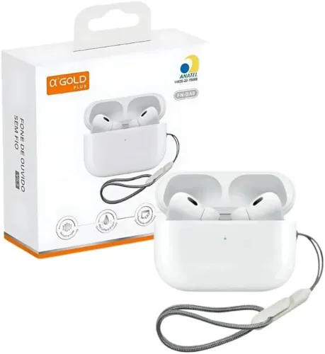Fone de Ouvido TWS A'gold FN-BA5 Bluetooth 5.4 Sem Fio com Microfone Branco