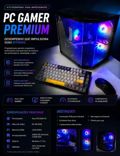 PC Gamer NOVO 16gb DDR4, RX580, Windows 11, Teclado e Mouse Ajazz