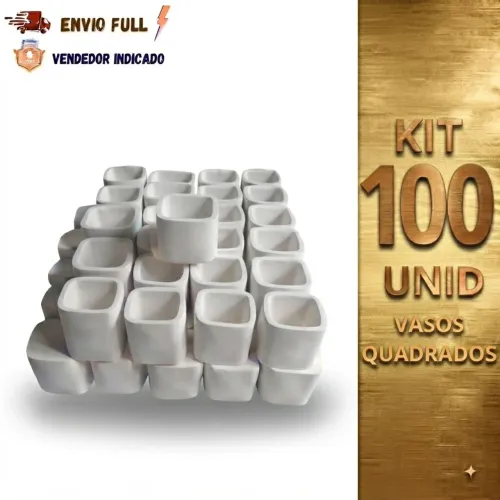 Kit 100 mini vasos gesso quadrado 4.5 x 5 cm