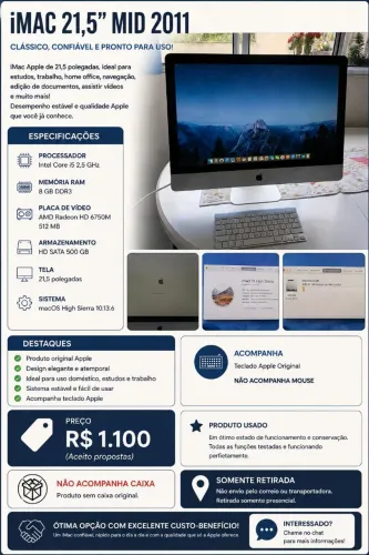 iMac Apple 21,5" Mid 2011 | Intel i5 | 8GB RAM | HD 500GB