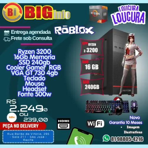 Computador Ryzen 3 3200g Vega 8 Ssd 240gb 16gb Ddr4 500w - Em ate 10x Fixas 