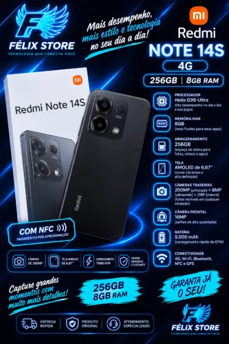 Redmi Note 14S 4G 256GB 8GB RAM com NFC | Câmera de 200MP e Entrega Disponível
