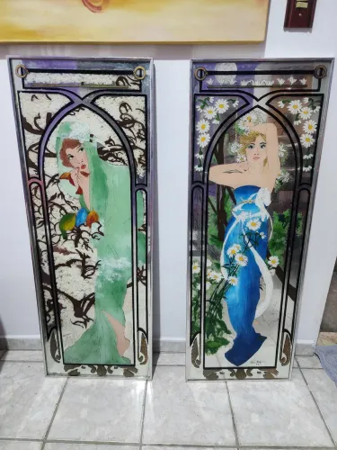 2 Antigos Quadros espelhados com desenhos estilo Art Nouveau ( Desapego)