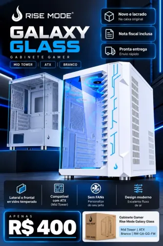 Gabinete Gamer Rise Mode Galaxy Glass, Mid Tower, ATX, Branco
