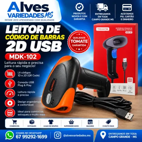 LEITOR DE CÓDIGO DE BARRAS 1D/2D E QR CODE USB MDK-102