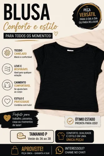Blusa canelada com mangas - TAM P
