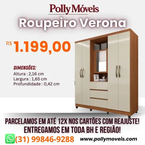 Guarda Roupa 6 pts + Espelho! Pronta Entrega!