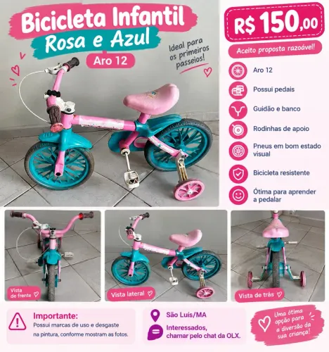 Bicicleta Infantil Rosa e verde