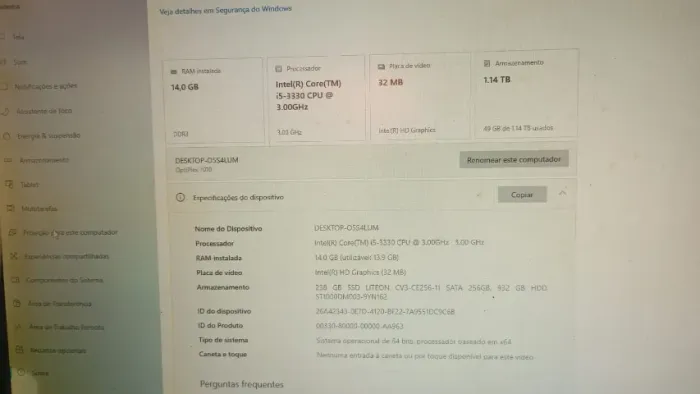 Computador GAMER i5/Mem 14 GIg/ Armazenamento 1,14 TB/Mon 20 Polegadas