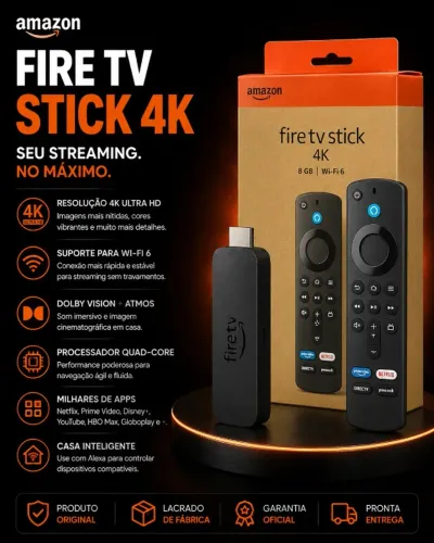 Amazon Fire TV Stick 4K Streaming 4K Com Controle de Voz