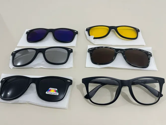 Óculos 6 em 1 Unissex - Armação para Grau + 5 Lentes Clip-On