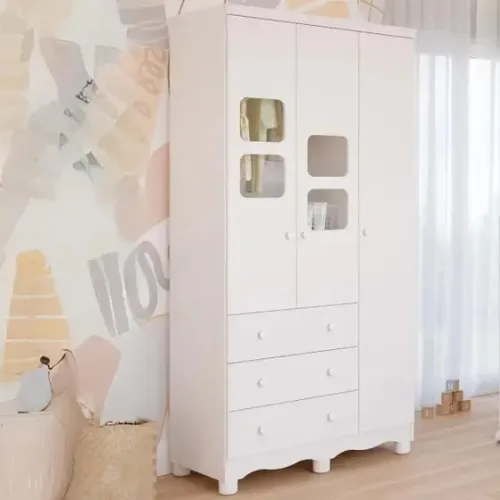 Roupeiro Infantil 3 Portas Lumi Peroba, 100% MDF