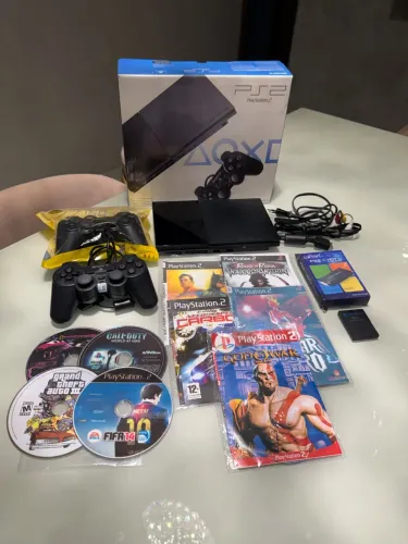 PS2 Slim Original na Caixa Completo Destravado com Controles Memory Card Jogos Cabos