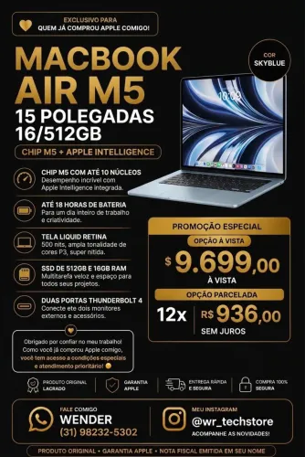 MacBook Air Chip M5 | 15 POLEGADAS | SkyBlue 