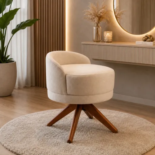 Banqueta Essenza Giratória - Design Moderno com Base em Madeira e Assento Estofado