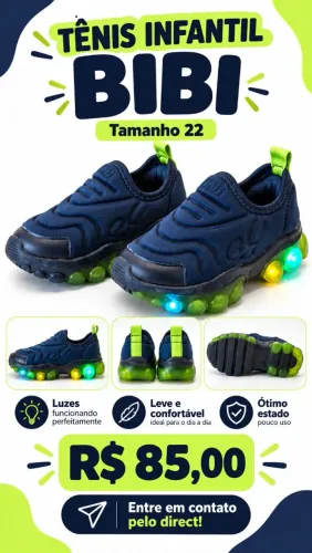 Tênis Infantil BIBI com Luzes LED ? Tamanho 22