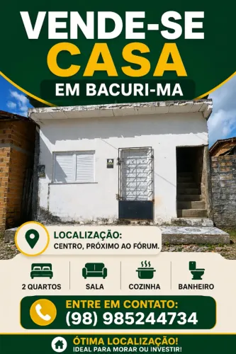 Vendo casa no Centro, rua da alegria, SN, próximo ao fórum. BACURI -MA,