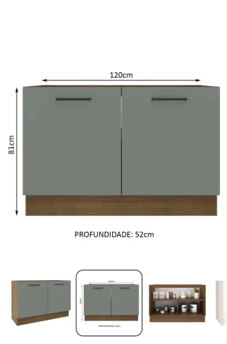 Balcão Gabinete de Pia Madesa Agata 2 Portas Rustic/Cinza