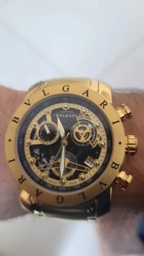 Relógio Bvlgari Iron Man Skeleton Gold Original 