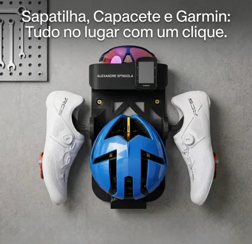 Suporte de ciclista / capacete, sapatilha, óculos, Garmin em um só lugar ?