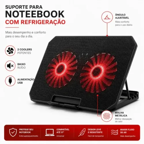 Base Refrigerada para Notebook com 2 ventiladores Cooler - USB Ergonômico