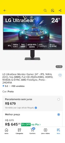 Monitor LG UltraGear 24'' - Lacrado com Garantia.