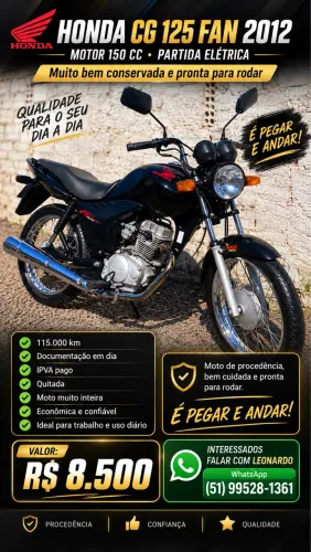 Honda CG 125 Fan 2012 Partida Elétrica - Muito Conservada
