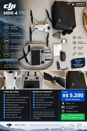 DJI Mini 4 Pro + Controle DJI RC 2 com Tela | Completo | R$ 5.200