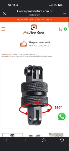 Gopro Adaptador Pivot em Alumínio com Rotação 360 CoPro e Similares