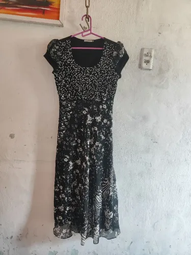 Vestido Festa Preto e Branco de Chiffon Tam M