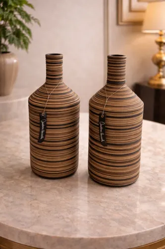 Conjunto de Vasos Decorativos em Tons Amadeirados - Estilo Natural Moderno