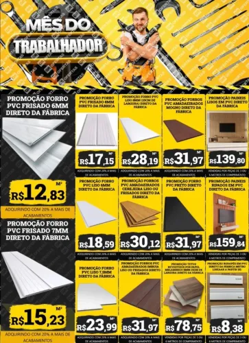 Promoção Direto da Fábrica, forros pvc, tetos melamínicos, painéis ripados, rodapés 